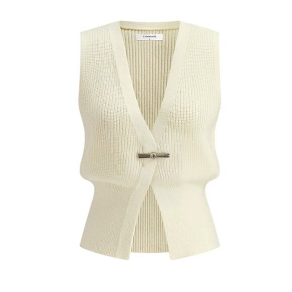 Commense Cream Knit Sleeveless V-Neck Top – Size XL – New With Tags - Picture 1 of 4